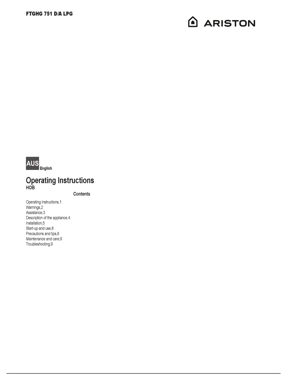 ARISTON FTGHG 751 D/A LPG OPERATING INSTRUCTIONS MANUAL Pdf Download |  ManualsLib