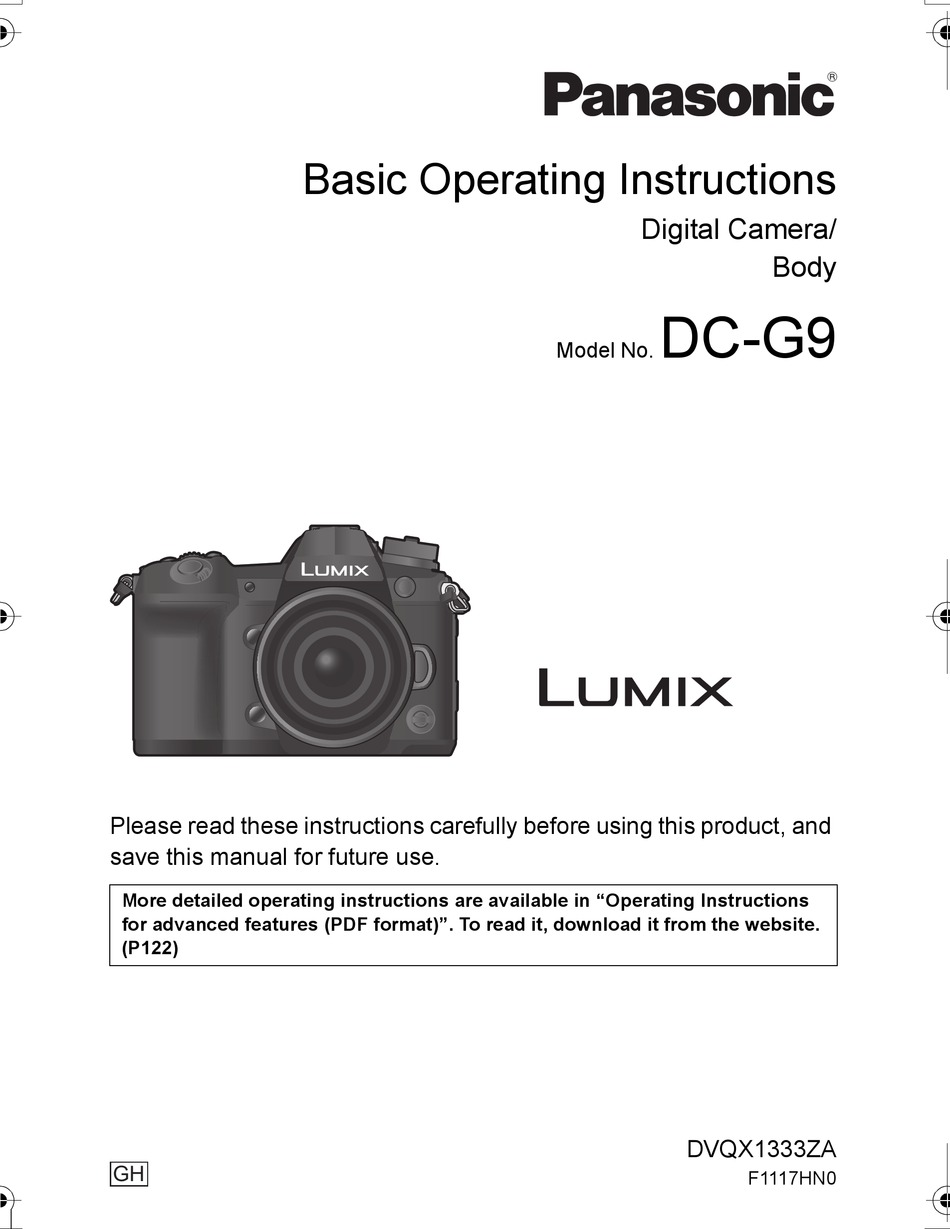 PANASONIC LUMIX DCG9 OPERATING INSTRUCTIONS MANUAL Pdf Download