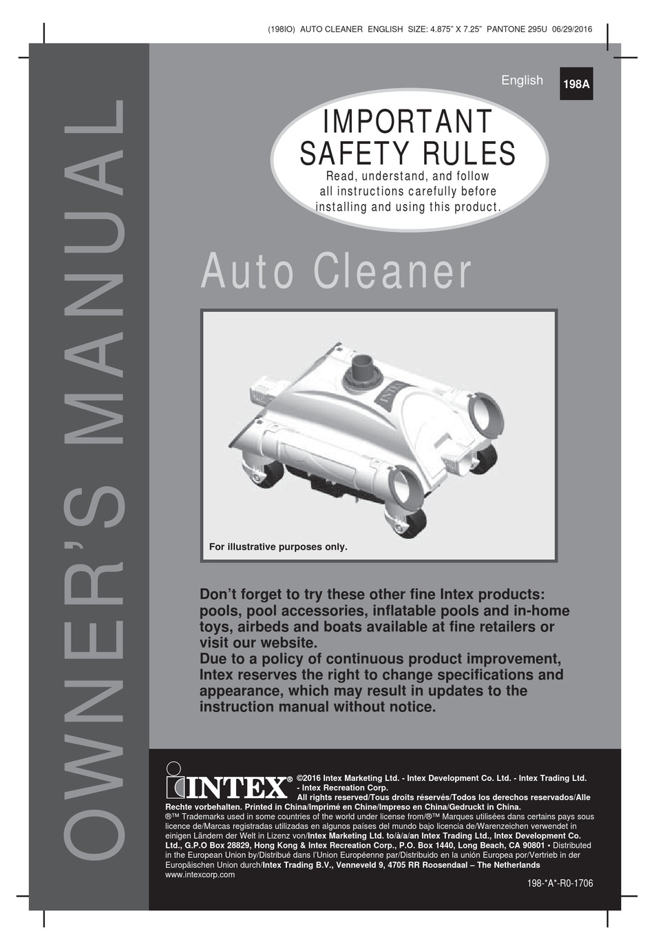 INTEX AUTO CLEANER OWNER'S MANUAL Pdf Download ManualsLib
