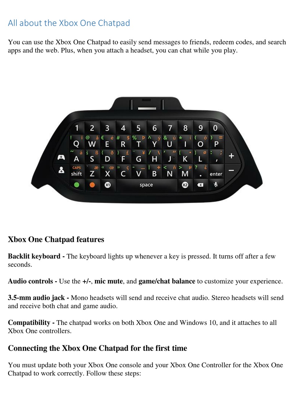 microsoft xbox one chatpad keyboard