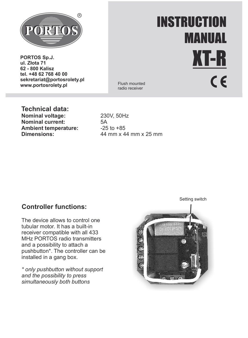 Portos Xt R Instruction Manual Pdf Download Manualslib