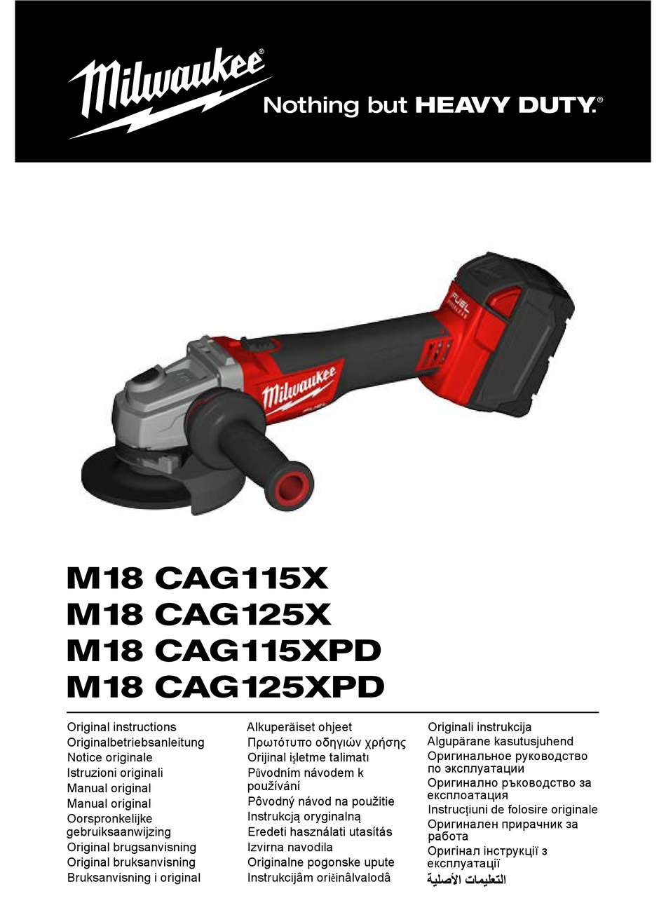 MILWAUKEE M18 CAG115X ORIGINAL INSTRUCTIONS MANUAL Pdf Download