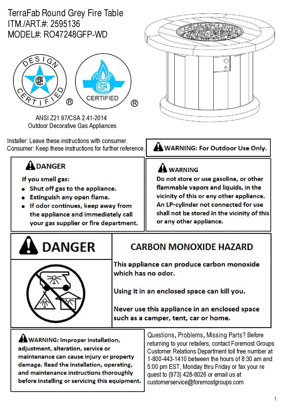 FOREMOST GROUPS RO47248GFPWD MANUAL Pdf Download ManualsLib