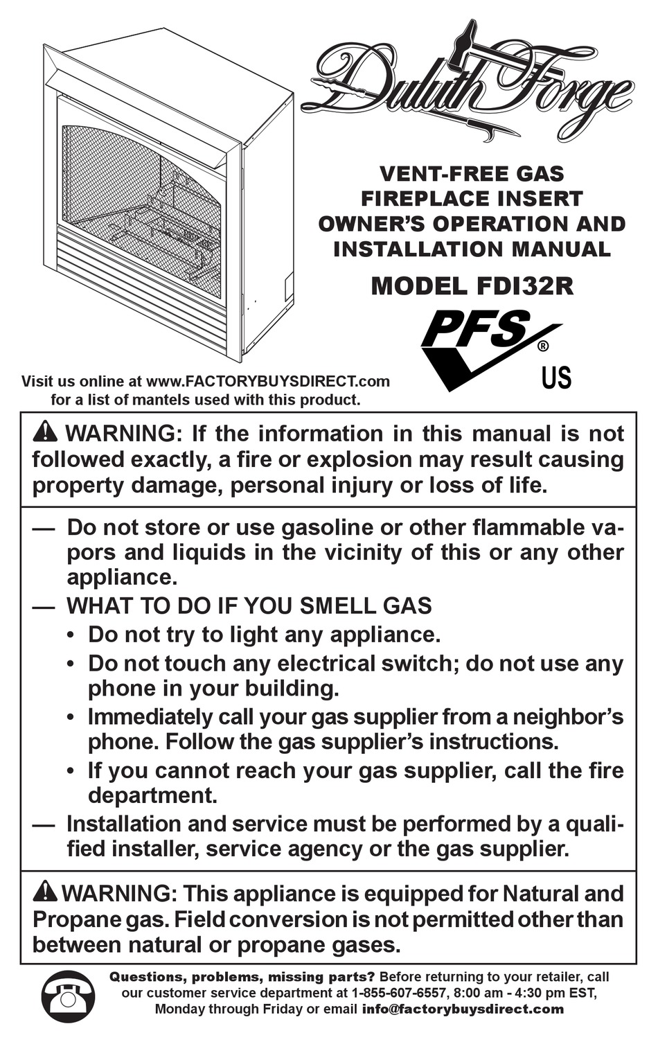 Duluth Forge Fdi32r Owner S Operation, Duluth Forge Ventless Gas Fireplace Installation Instructions