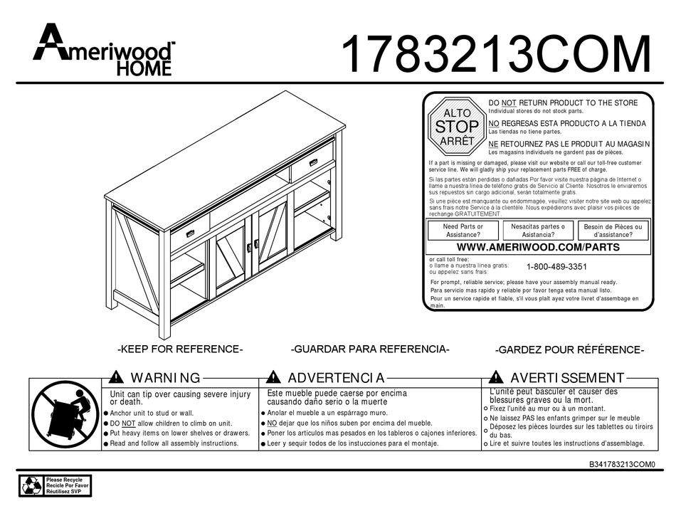 AMERIWOOD HOME ASSEMBLY INSTRUCTIONS MANUAL Pdf Download