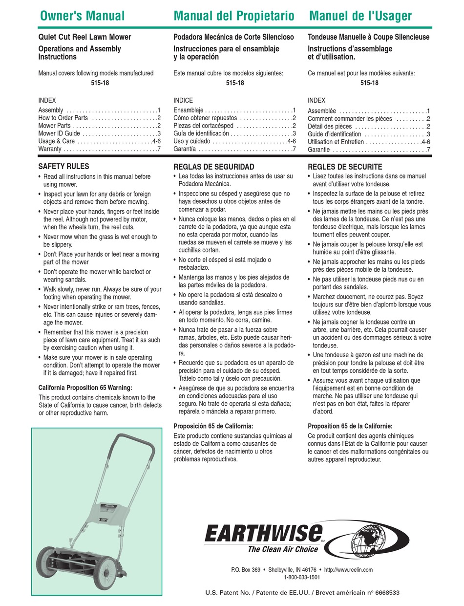 EARTHWISE 515-18 OWNER'S MANUAL Pdf Download | ManualsLib