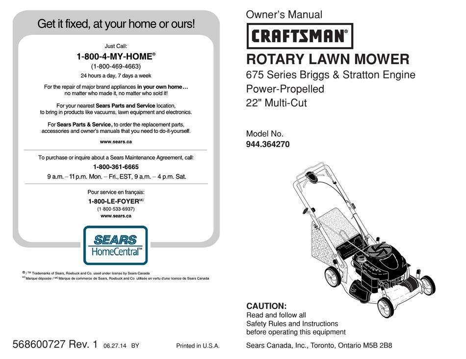 Craftsman briggs and stratton 675 outlet series 190cc manual