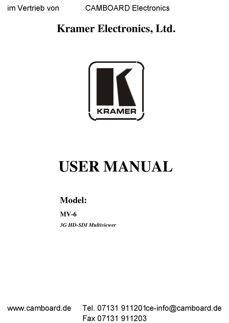 KRAMER MV-6 USER MANUAL Pdf Download | ManualsLib
