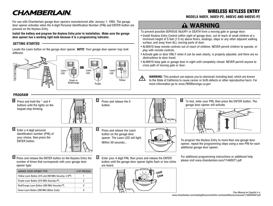 CHAMBERLAIN 940EV-P2 GETTING STARTED Pdf Download | ManualsLib