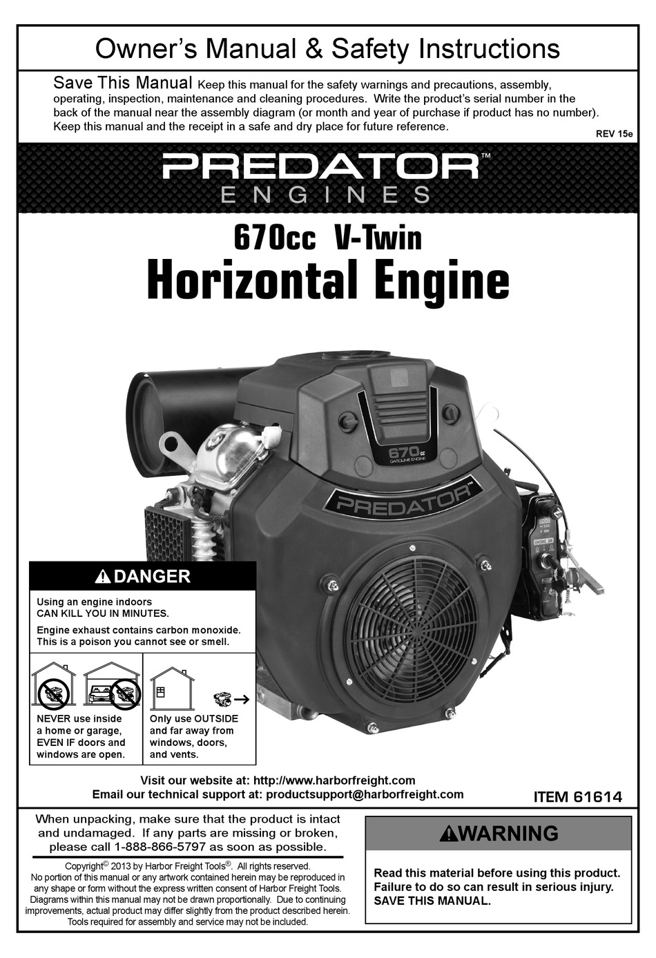 PREDATOR ENGINES 61614 OWNER'S MANUAL & SAFETY INSTRUCTIONS Pdf