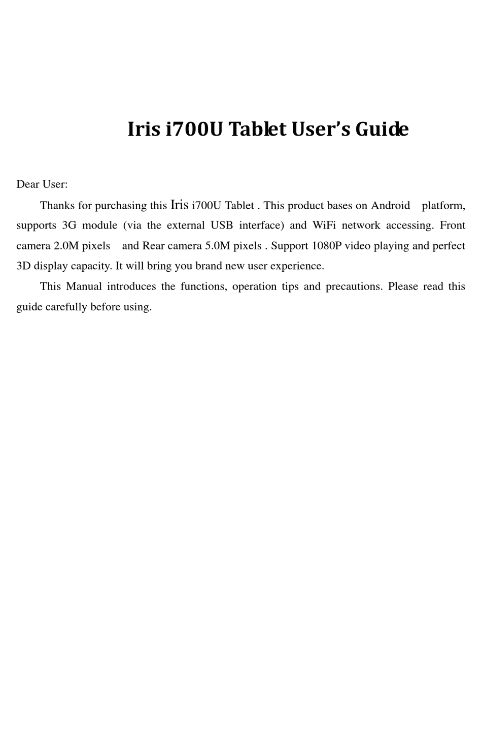 IRIS I700U USER MANUAL Pdf Download ManualsLib