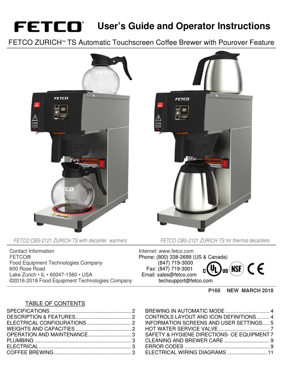 FETCO C212113 ZURICH TS USERS MANUAL 