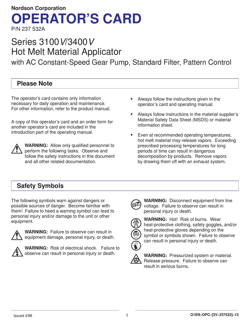 Nordson 3100v Series Operator S Manual