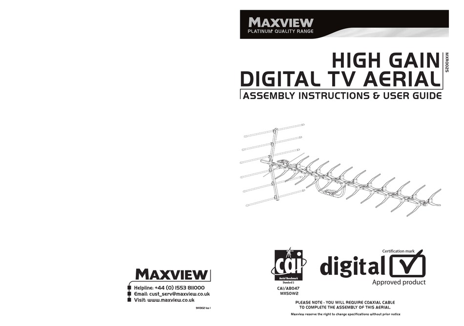 MAXVIEW MXR0025 ASSEMBLY INSTRUCTIONS AND USER MANUAL Pdf Download