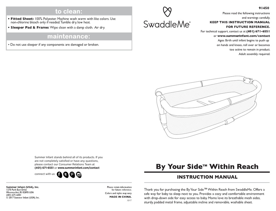 SWADDLEME BY YOUR SIDE WITHIN REACH INSTRUCTION MANUAL Pdf Download