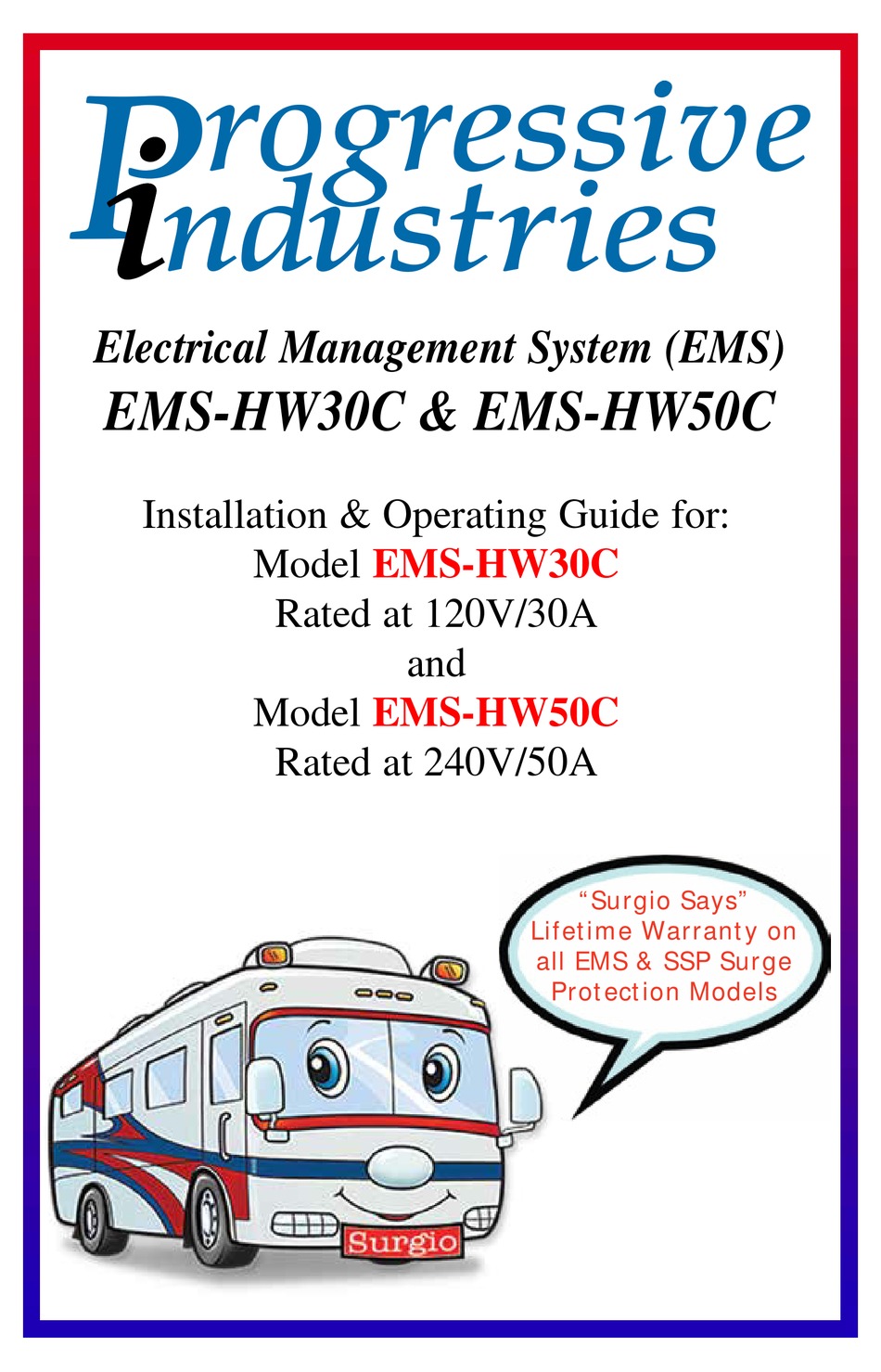 PROGRESSIVE INDUSTRIES EMS-HW50C INSTALLATION AND OPERATION MANUAL 
