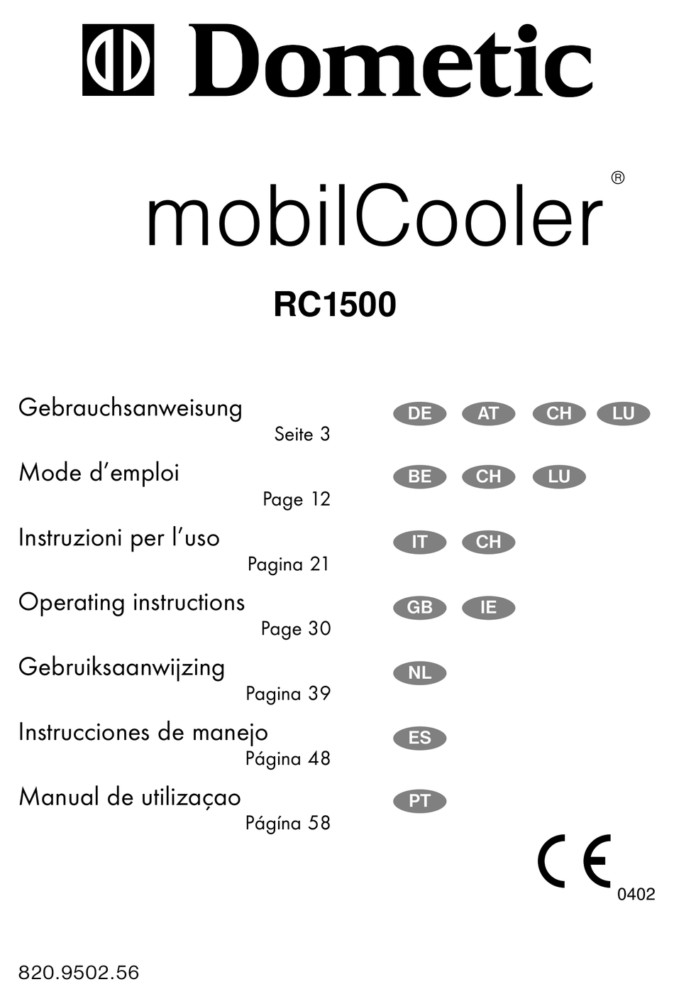 DOMETIC MOBILCOOLER RC1500 OPERATING INSTRUCTIONS MANUAL Pdf Download