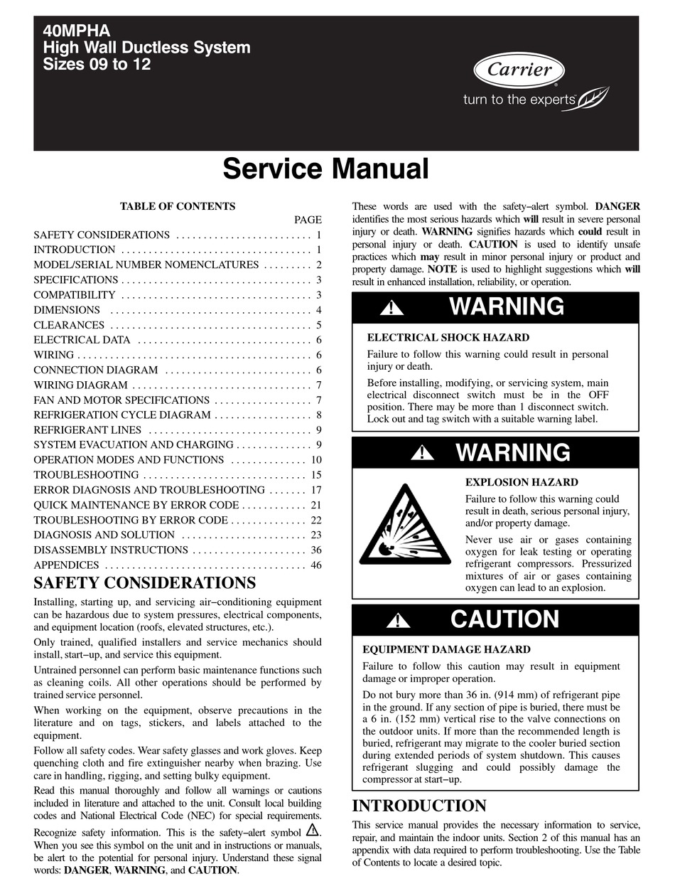 CARRIER 40MPHA SERVICE MANUAL Pdf Download | ManualsLib