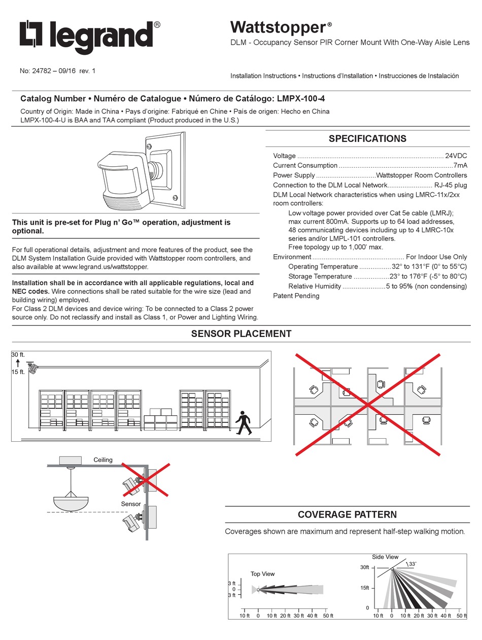 WATTSTOPPER LMPX-100-4 INSTALLATION INSTRUCTIONS Pdf Download | ManualsLib