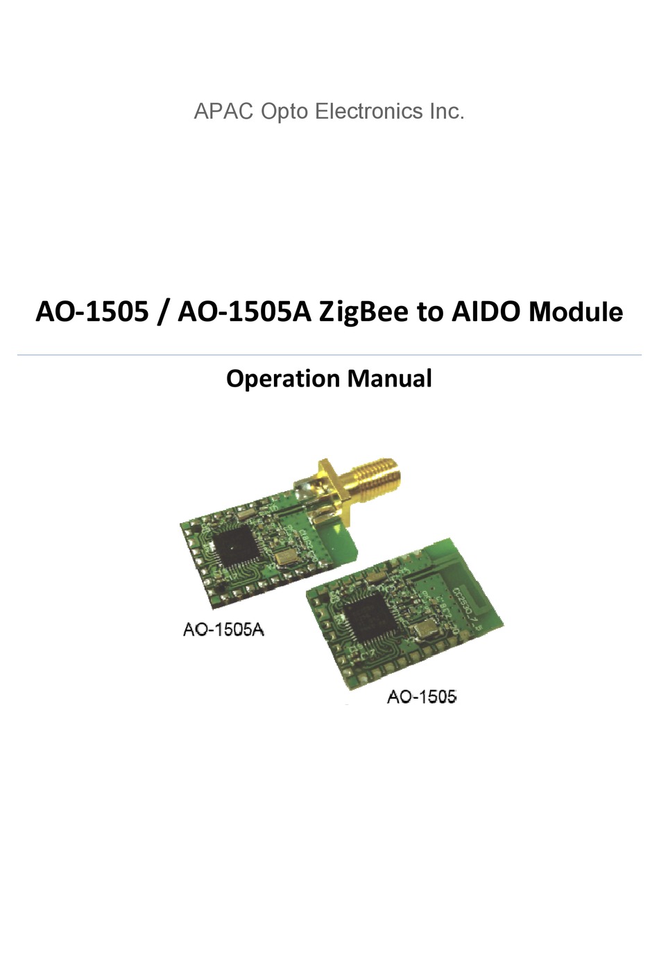 APAC OPTO ELECTRONICS AO1505A OPERATION MANUAL Pdf Download ManualsLib