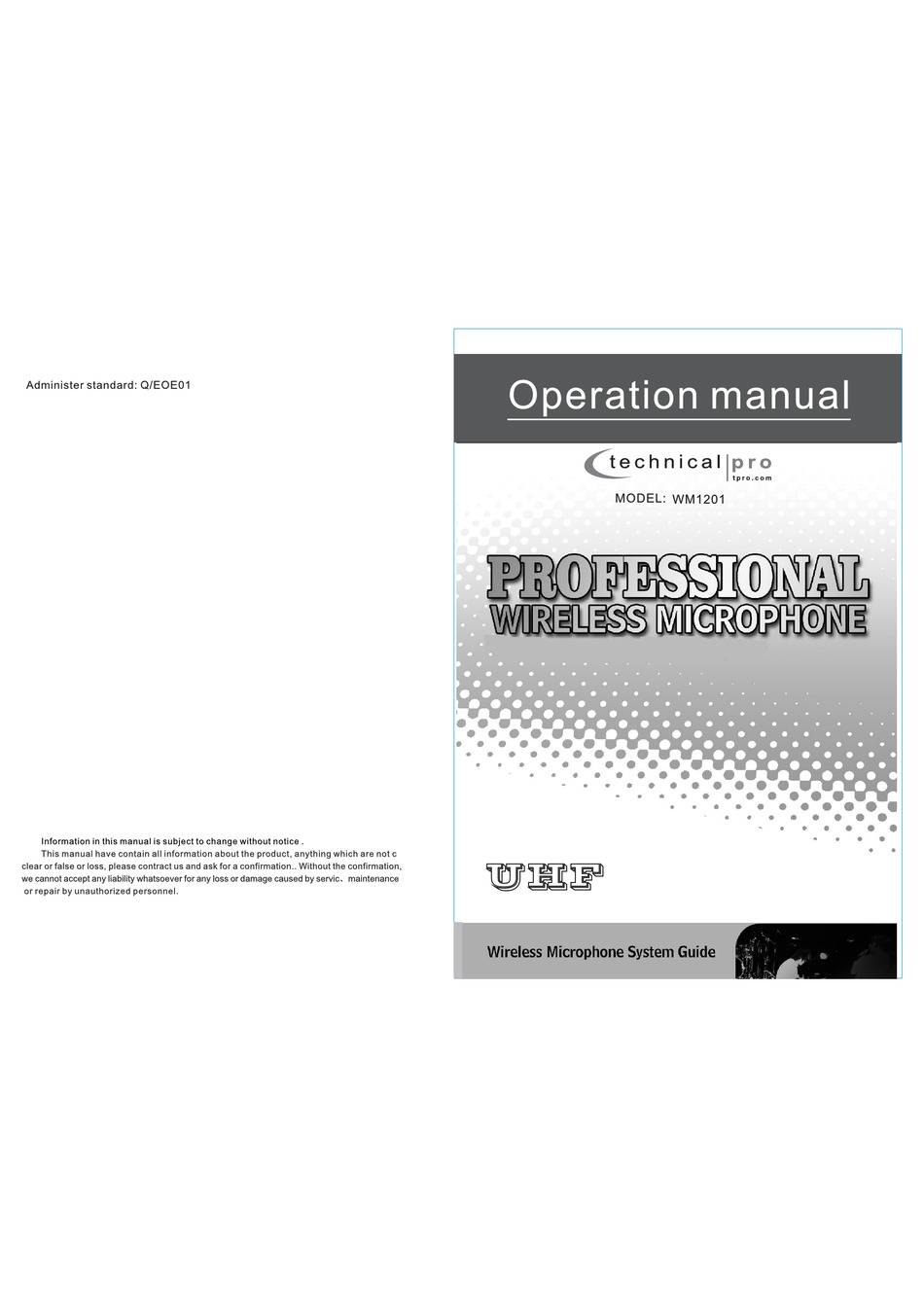 TECHNICAL PRO WM1201 OPERATION MANUAL Pdf Download ManualsLib