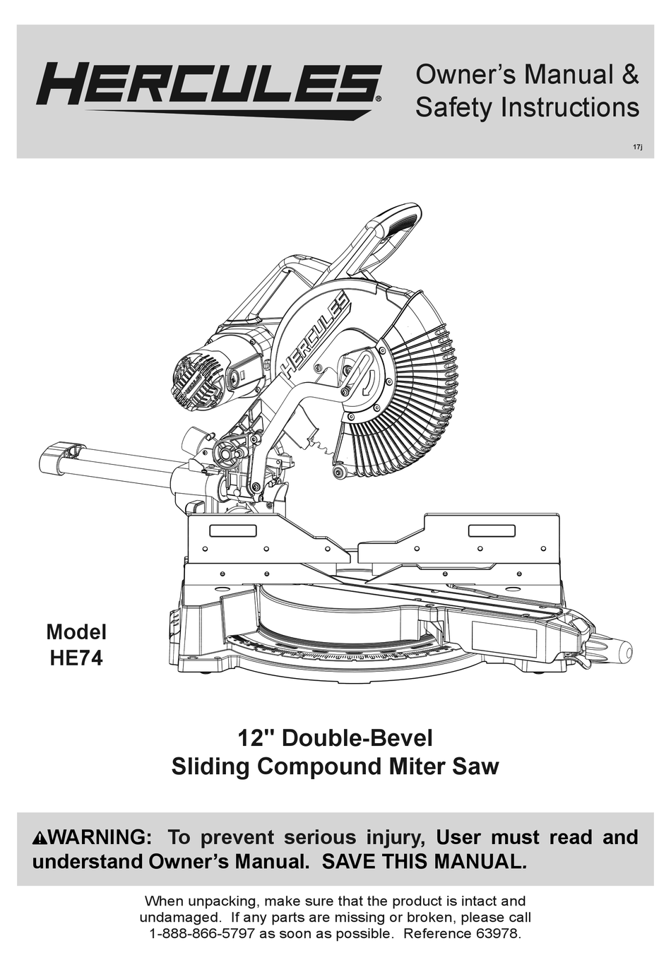 HERCULES HE74 OWNER'S MANUAL & SAFETY INSTRUCTIONS Pdf Download