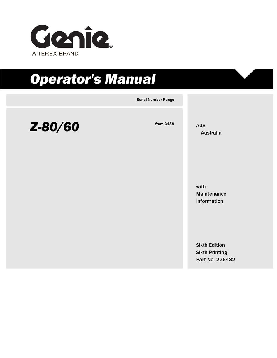 GENIE Z-80/60 OPERATOR'S MANUAL Pdf Download | ManualsLib