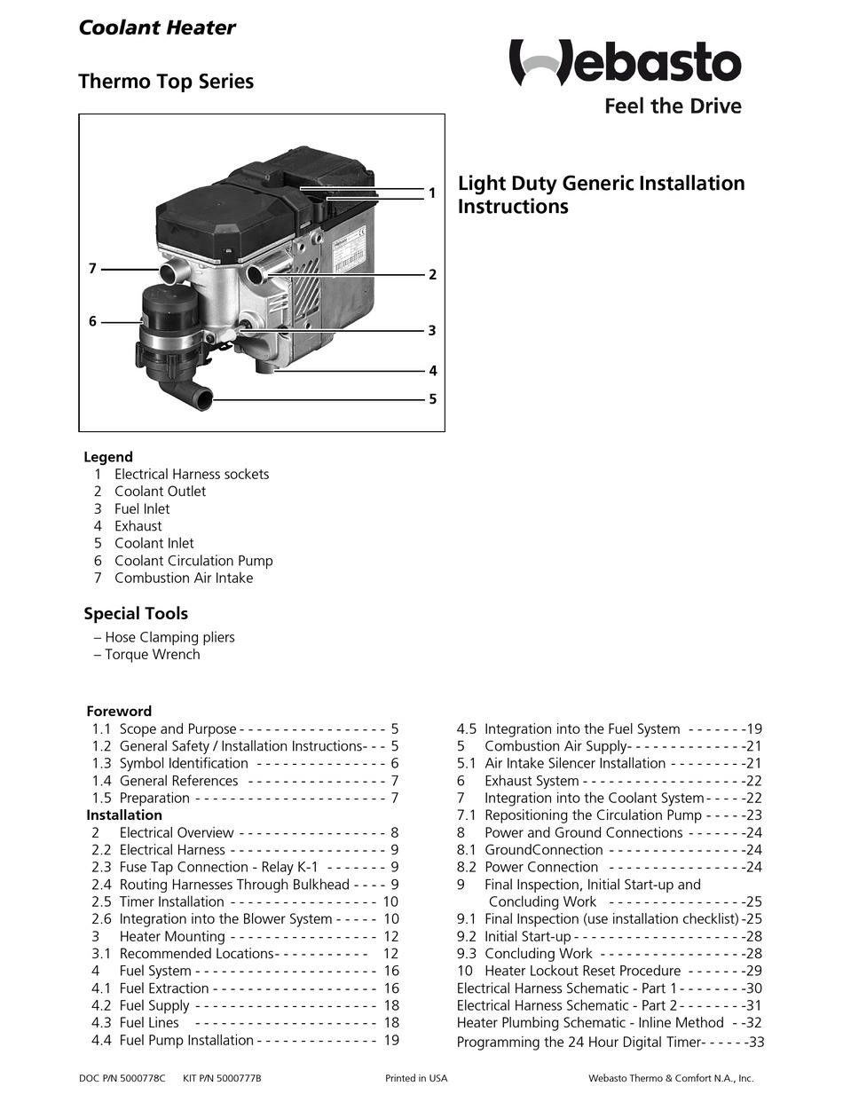 WEBASTO THERMO TOP C INSTALLATION INSTRUCTIONS MANUAL Pdf Download