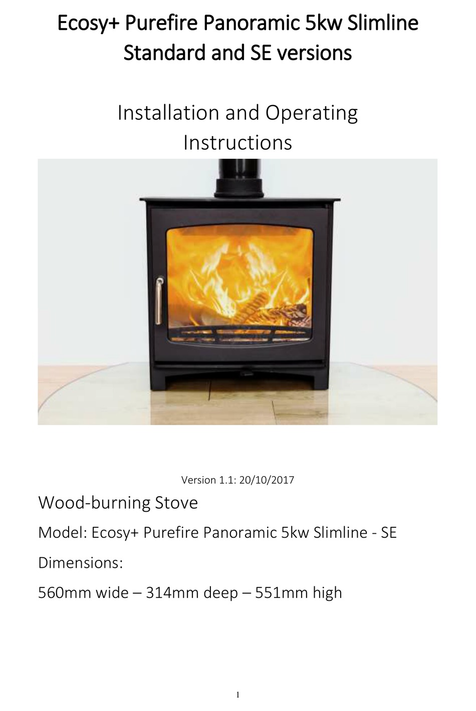 ECOSY+ PUREFIRE PANORAMIC 5KW SLIMLINE - SE INSTALLATION AND OPERATING  INSTRUCTIONS MANUAL Pdf Download | ManualsLib