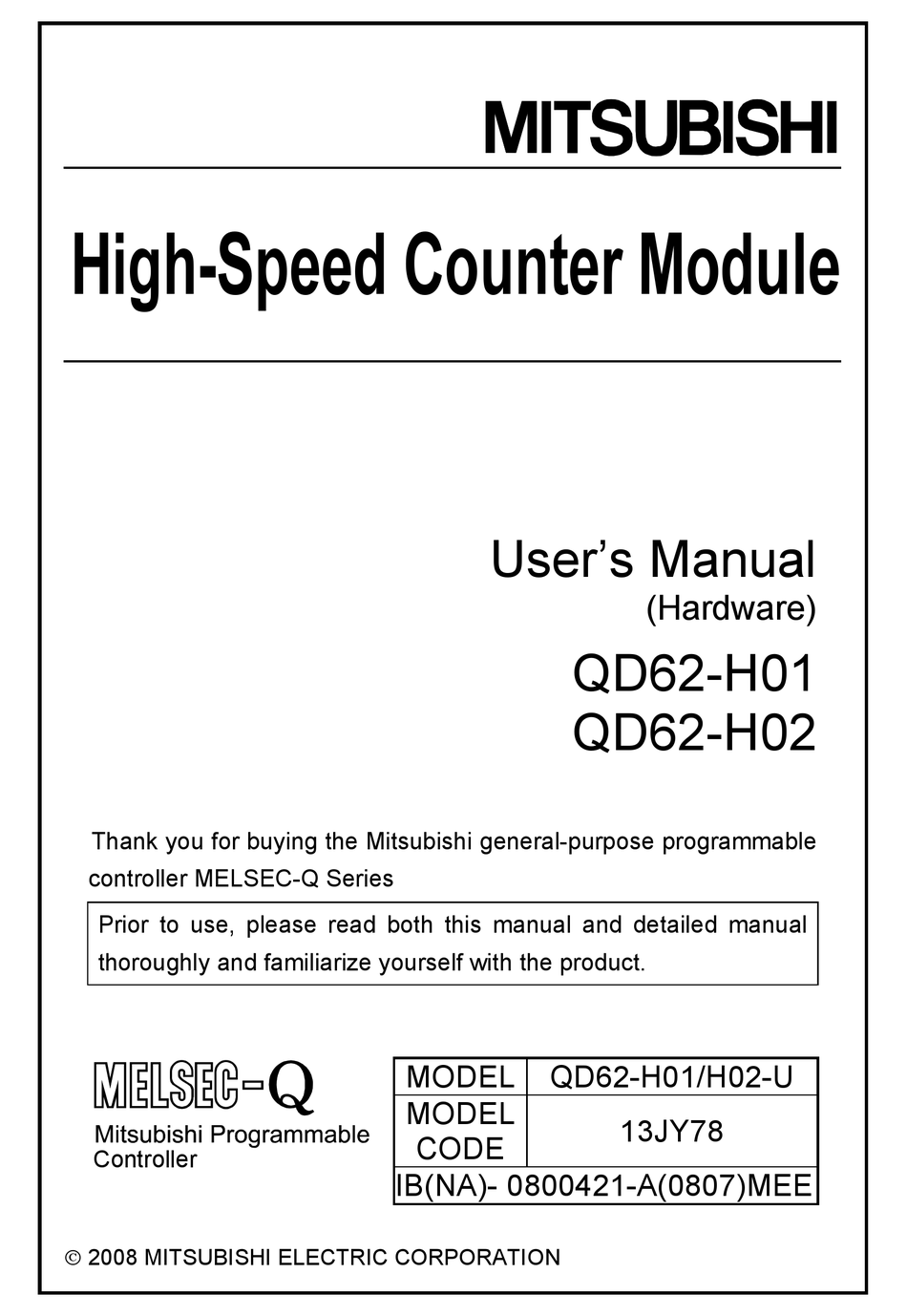 MITSUBISHI QD62-H01 USER MANUAL Pdf Download | ManualsLib