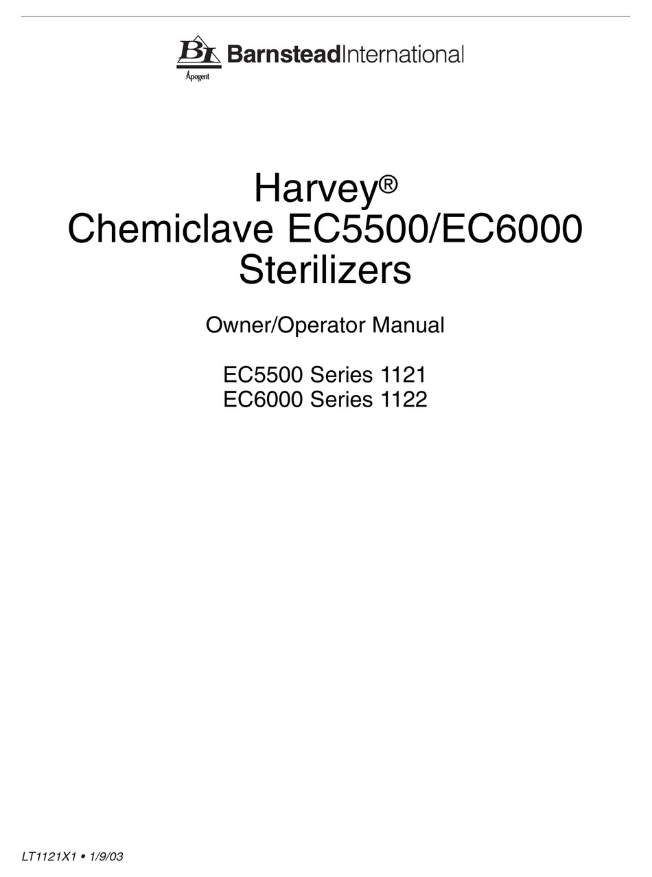 BARNSTEAD HARVEY EC6000 OWNER'S/OPERATOR'S MANUAL Pdf Download | ManualsLib