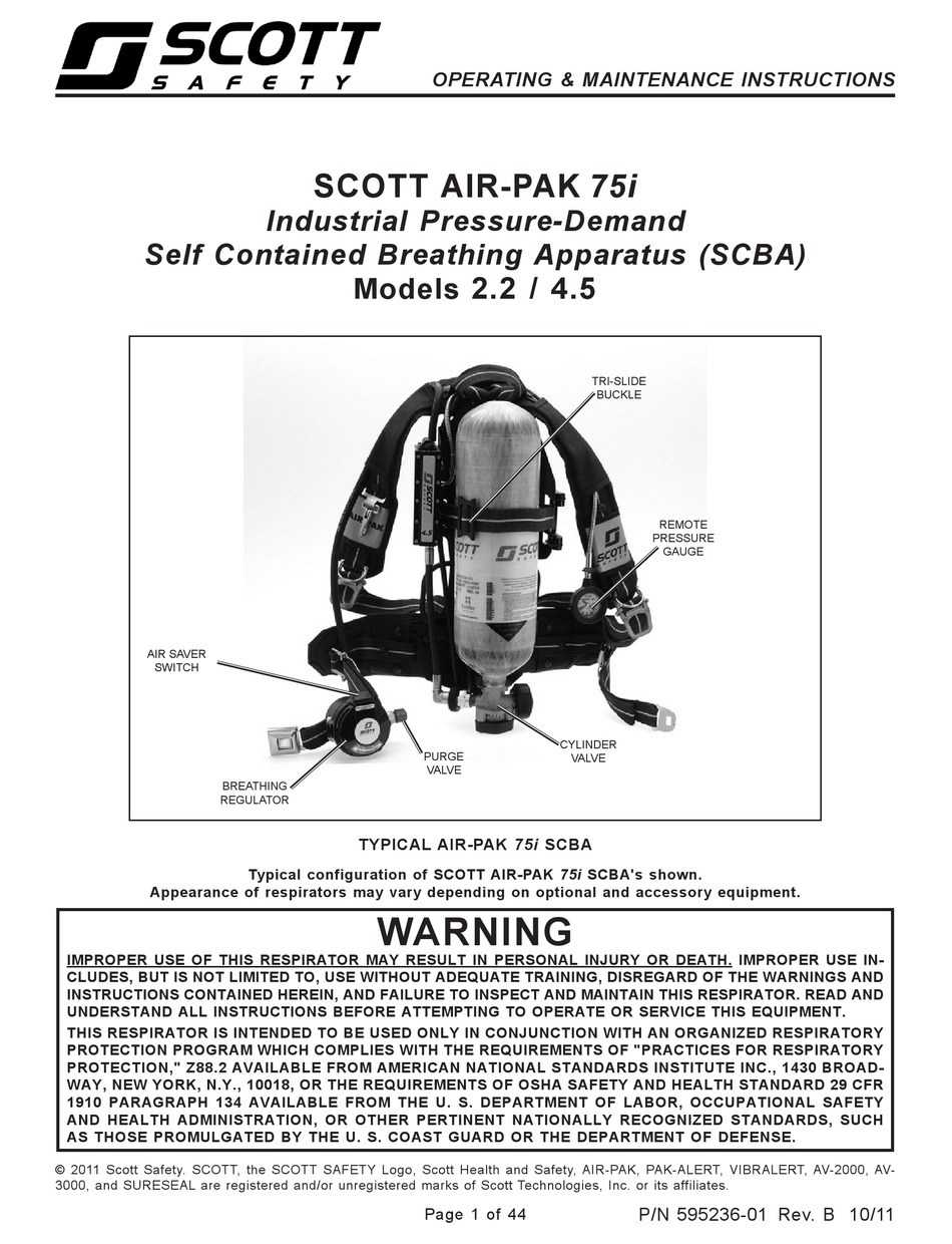SCOTT AIR-PAK 75I 2.2 OPERATING & MAINTENANCE INSTRUCTIONS Pdf Download