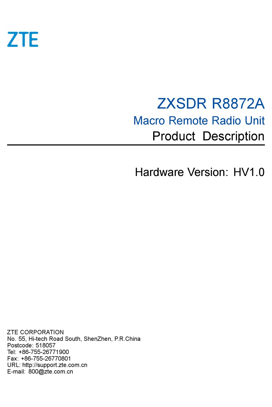 ZTE ZXSDR R8872A PRODUCT DESCRIPTION Pdf Download | ManualsLib