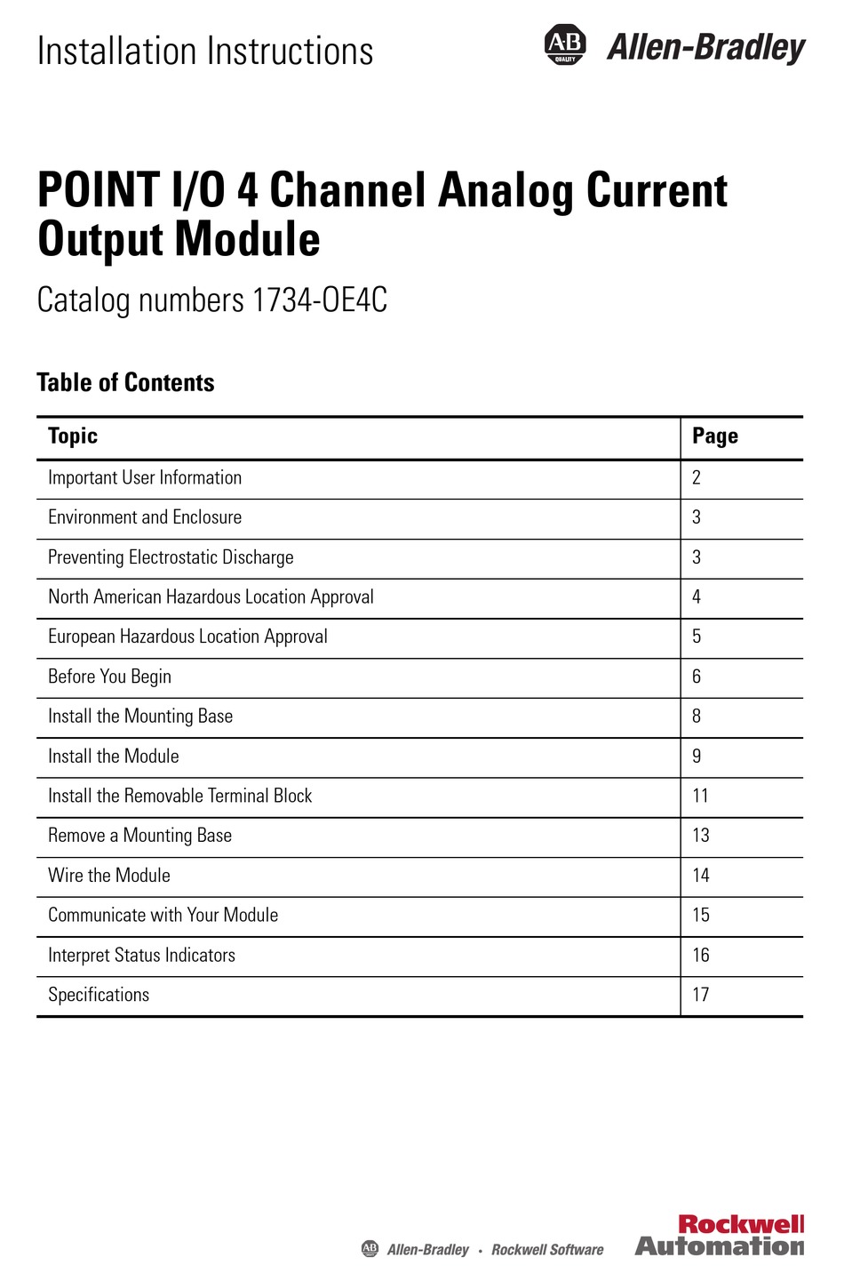 Allen Bradley 1734 Oe4c Installation Instructions Manual Pdf Download Manualslib