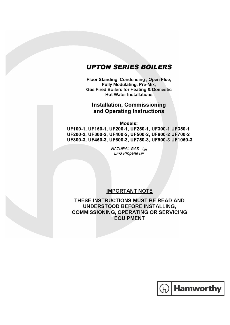 HAMWORTHY UF1501 INSTALLATION, COMMISSIONING AND OPERATING