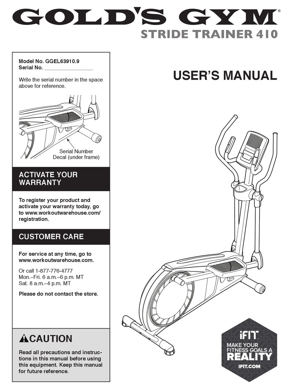 GOLD'S GYM STRIDE TRAINER 410 USER MANUAL Pdf Download | ManualsLib