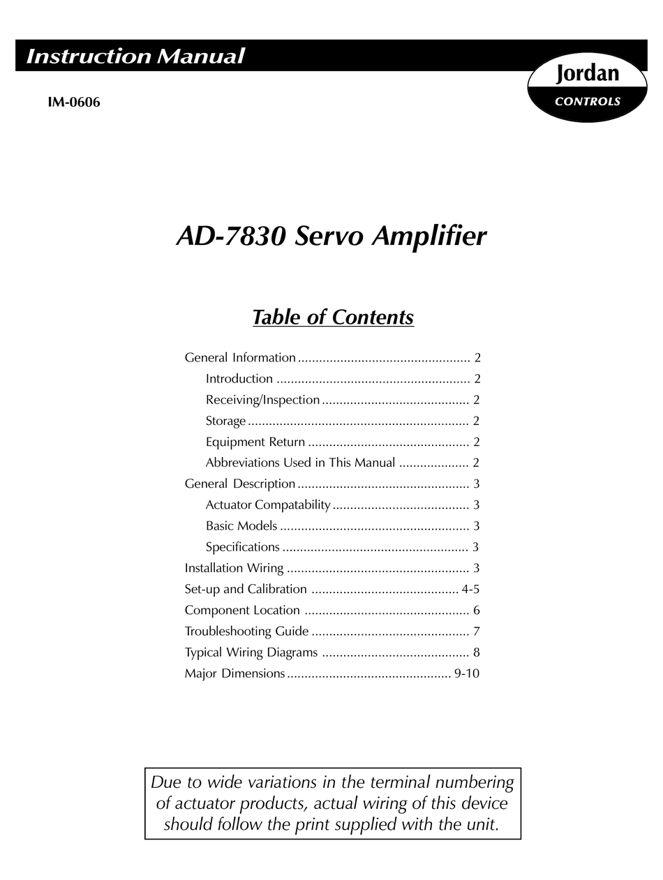 JORDAN CONTROLS AD7830 INSTRUCTION MANUALS Pdf Download ManualsLib