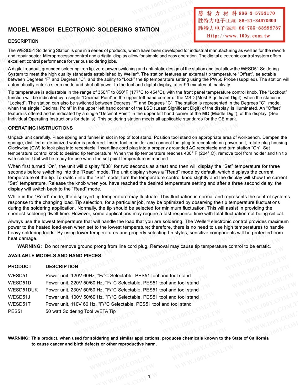 WELLER WESD51 MANUAL Pdf Download | ManualsLib