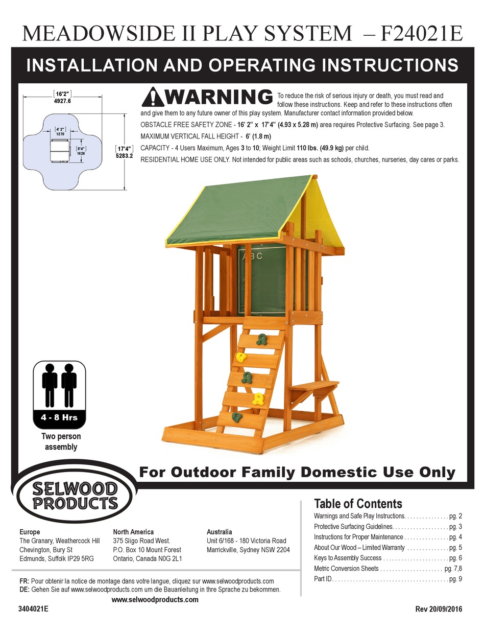 SELWOOD MEADOWSIDE II F24021E INSTALLATION AND OPERATING INSTRUCTIONS