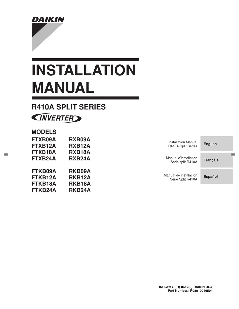 DAIKIN FTXB12A INSTALLATION MANUAL Pdf Download | ManualsLib