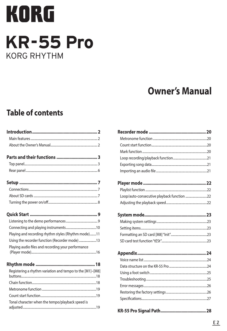 Korg Kr 55 Pro Owner S Manual Pdf Download Manualslib