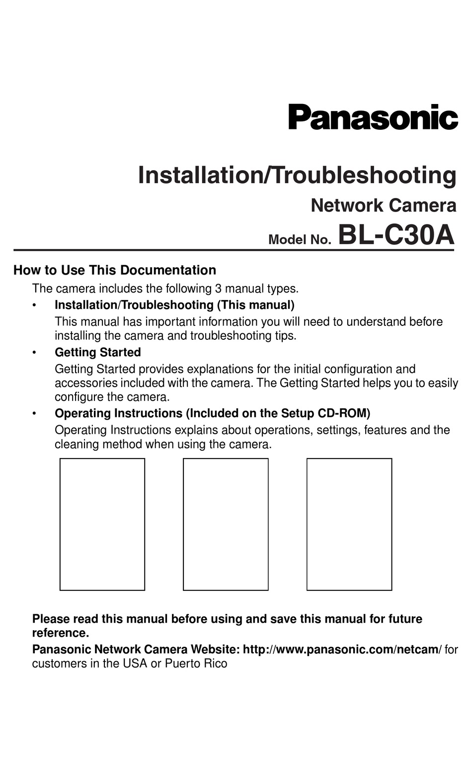 PANASONIC BL-C30A INSTALLATION AND TROUBLESHOOTING INSTRUCTIONS Pdf ...