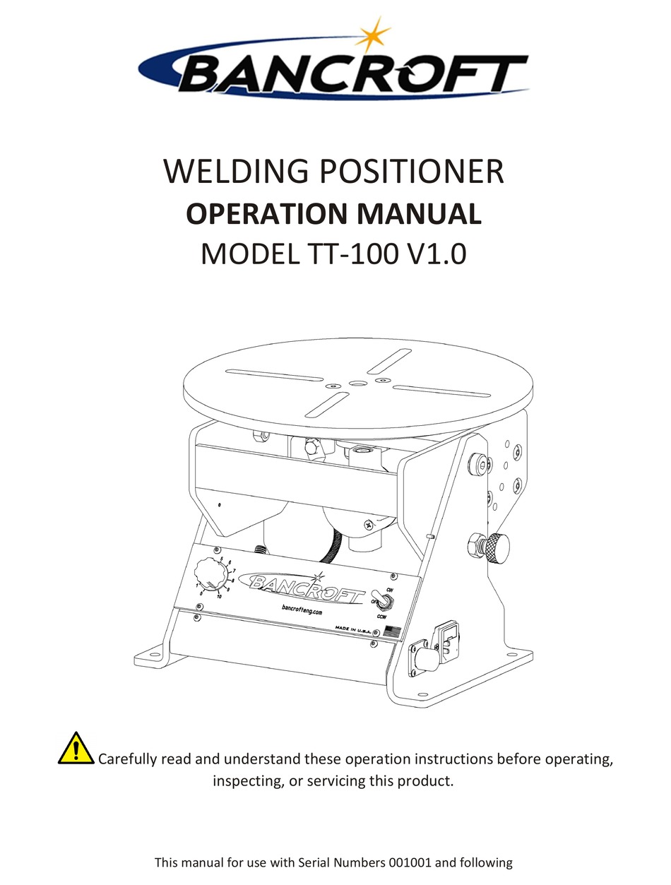 BANCROFT TT100 OPERATION MANUALS Pdf Download ManualsLib