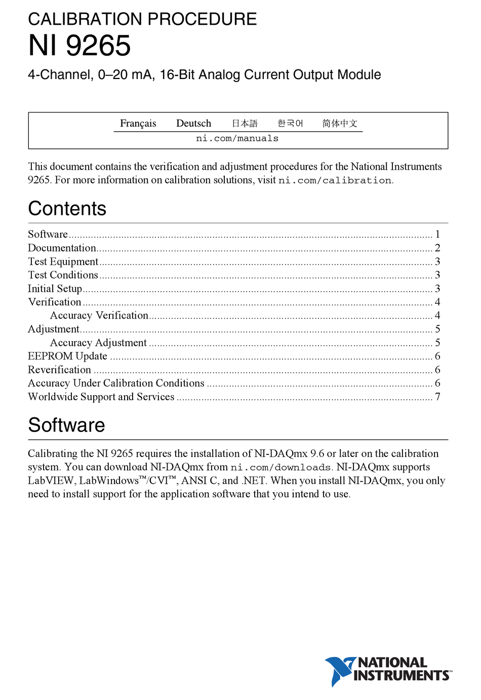 NATIONAL INSTRUMENTS NI 9265 CALIBRATION MANUAL Pdf Download ManualsLib