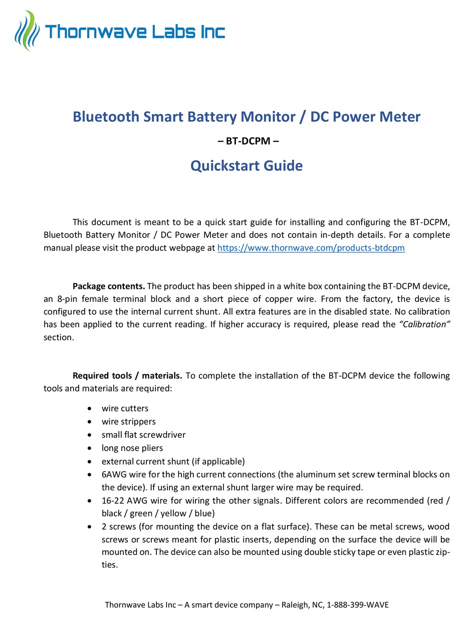 THORNWAVE LABS BT-DCPM QUICK START MANUAL Pdf Download