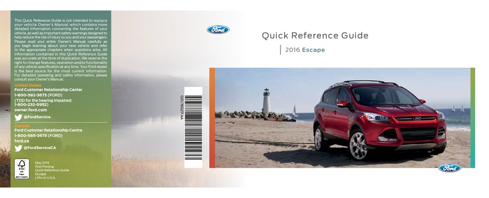 FORD ESCAPE 2016 QUICK REFERENCE MANUAL Pdf Download | ManualsLib
