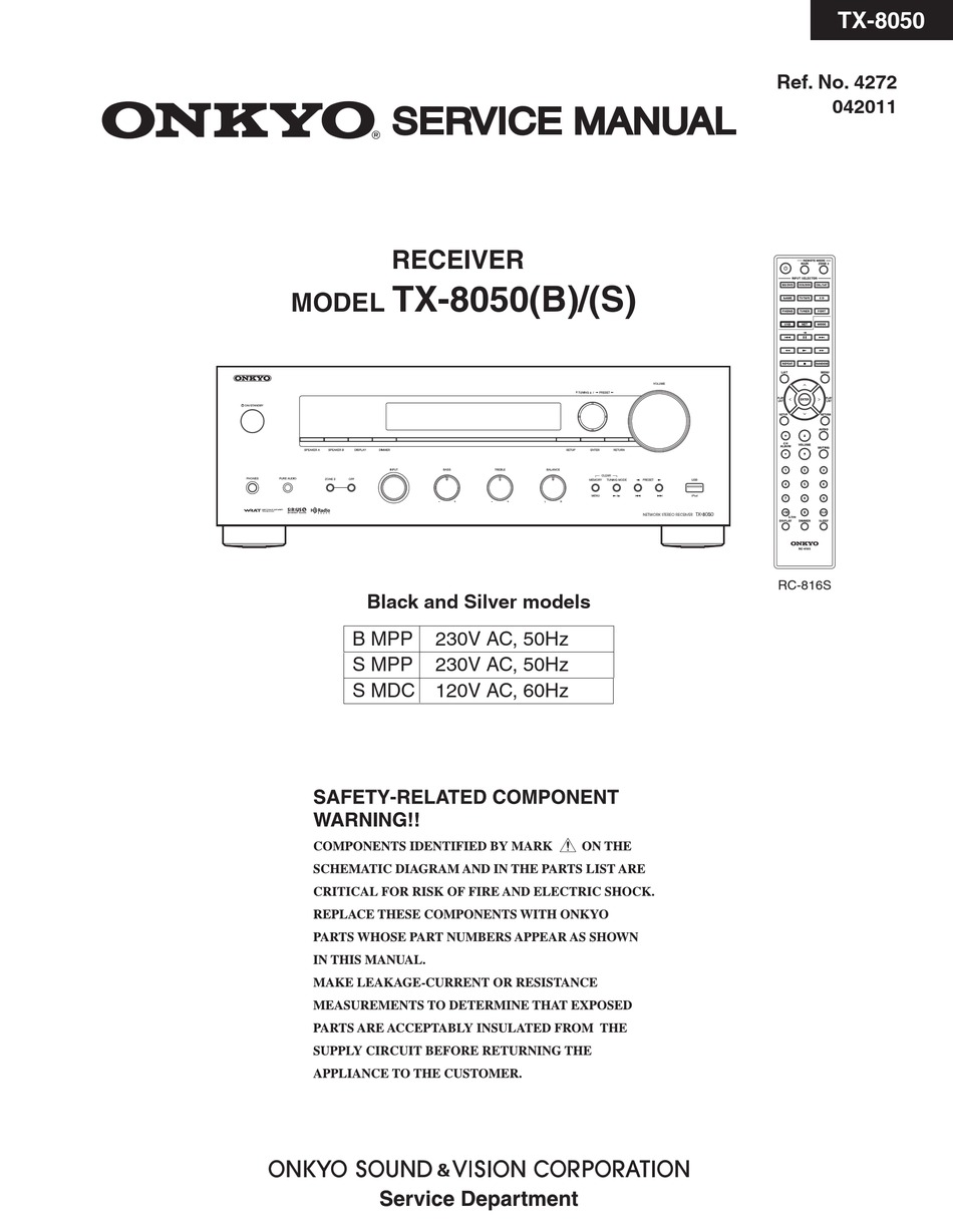 Onkyo Tx 8050s Service Manual Pdf Download Manualslib