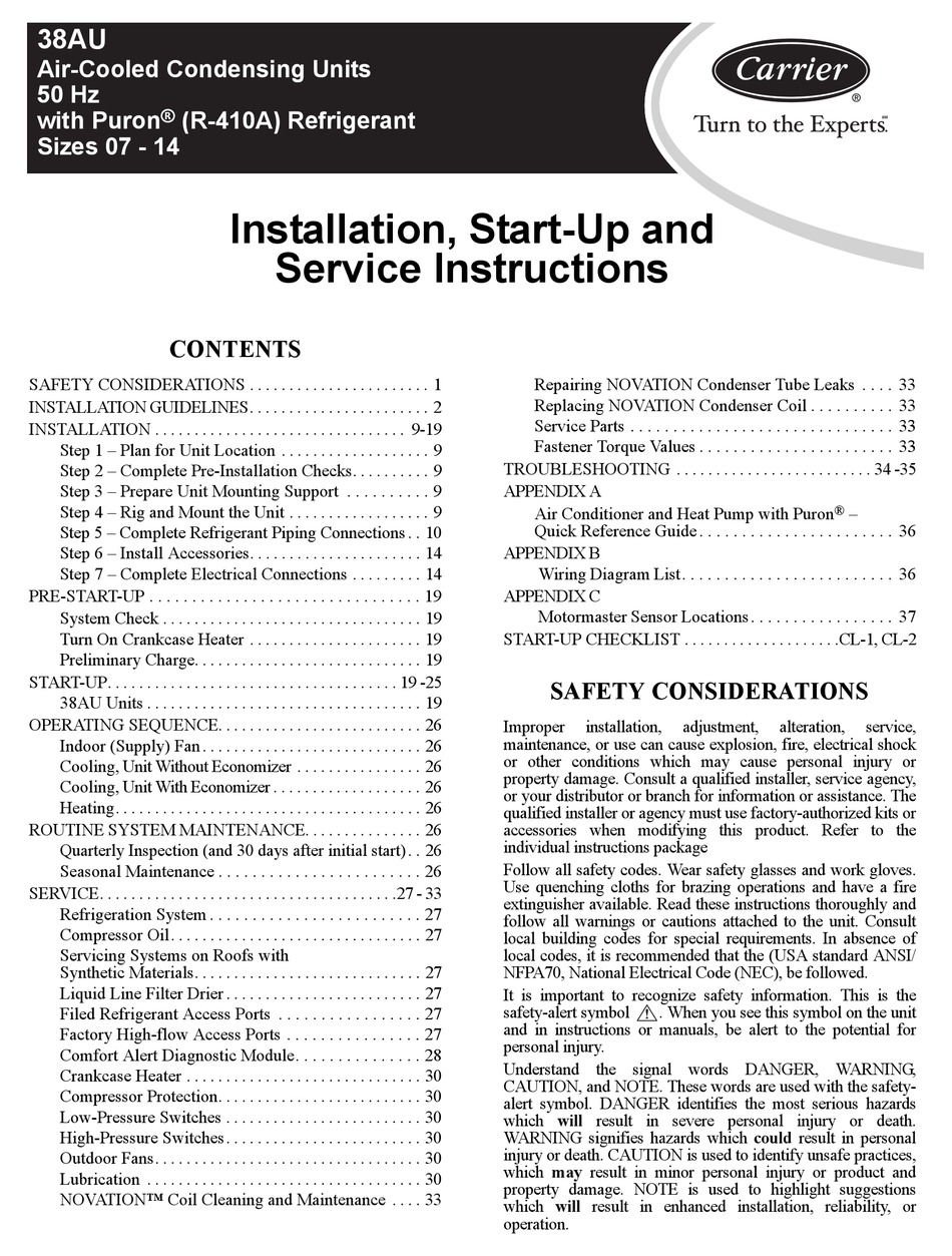 CARRIER 38AUZ*07 SERIES INSTALLATION, STARTUP AND SERVICE INSTRUCTIONS