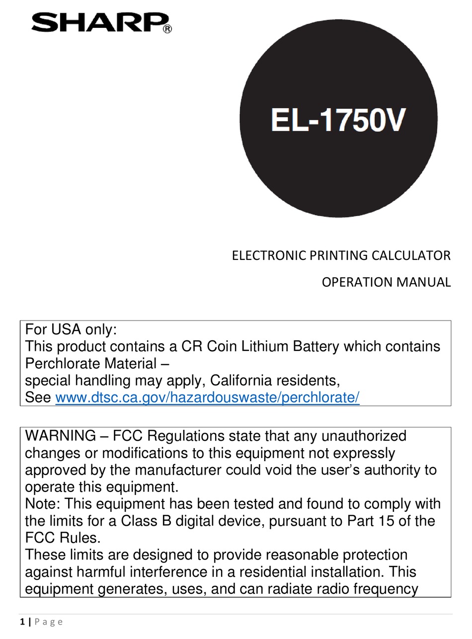 Sharp El 1750v Operation Manual Pdf Download Manualslib