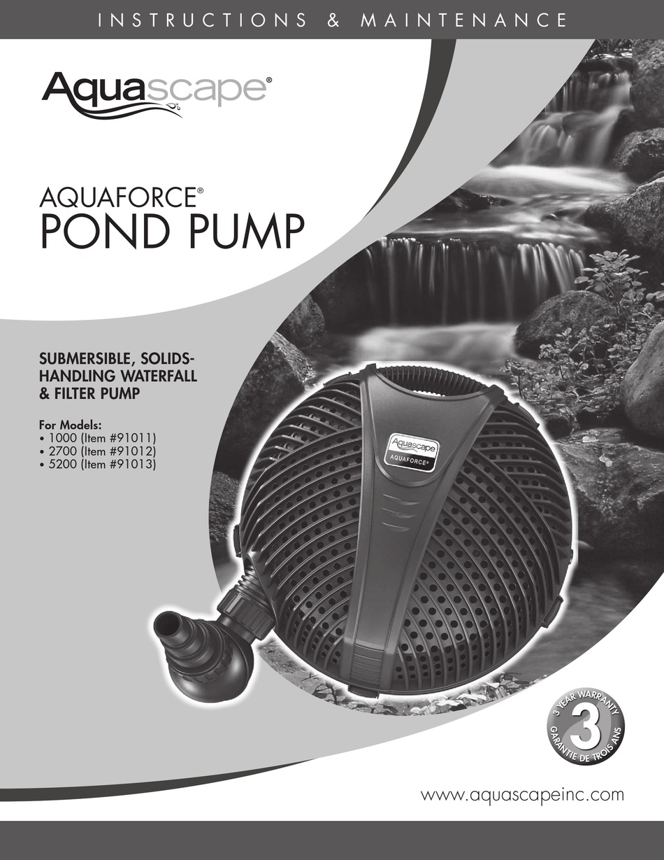 Aquascape 91011 Aquaforce 1000 gph Pond Pump-w/cage-submersible-solids handling 